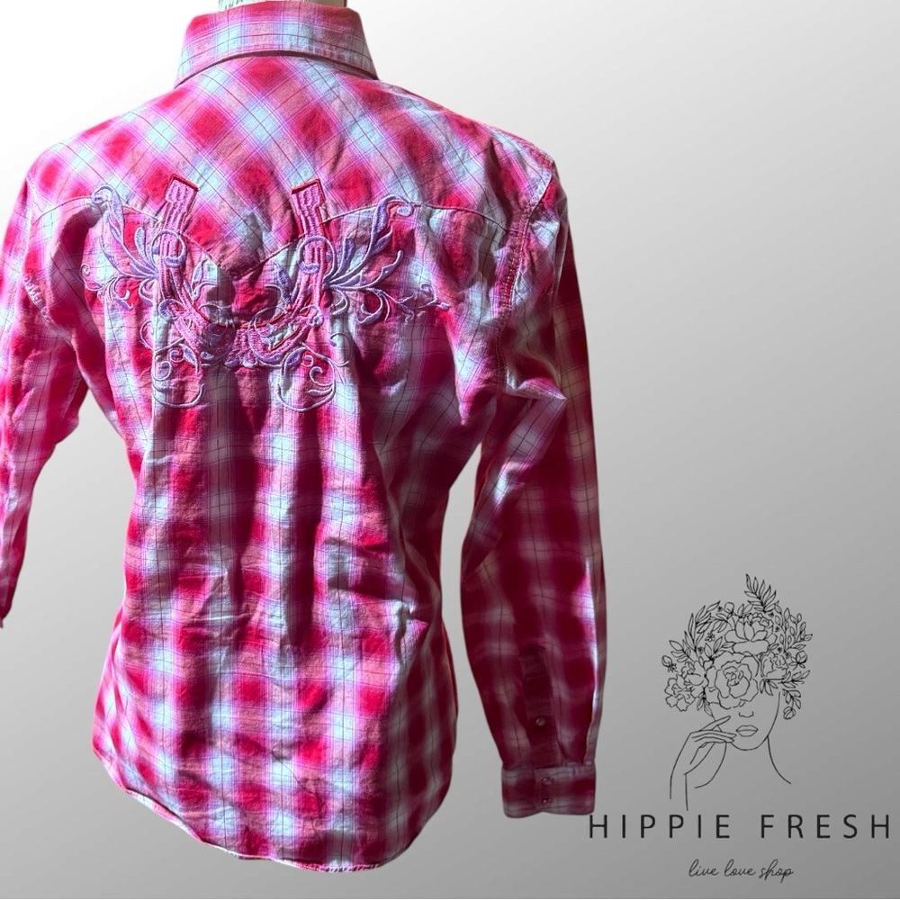 Cowgirl Hardware Women’s Pink Long Sleeve Pearl Snap Western Shirt Size M - Picture 5 of 9